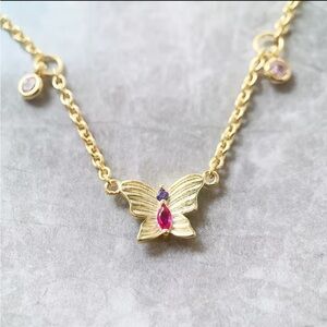 NWOT Sterling silver 14k gold plated butterfly necklace 18”